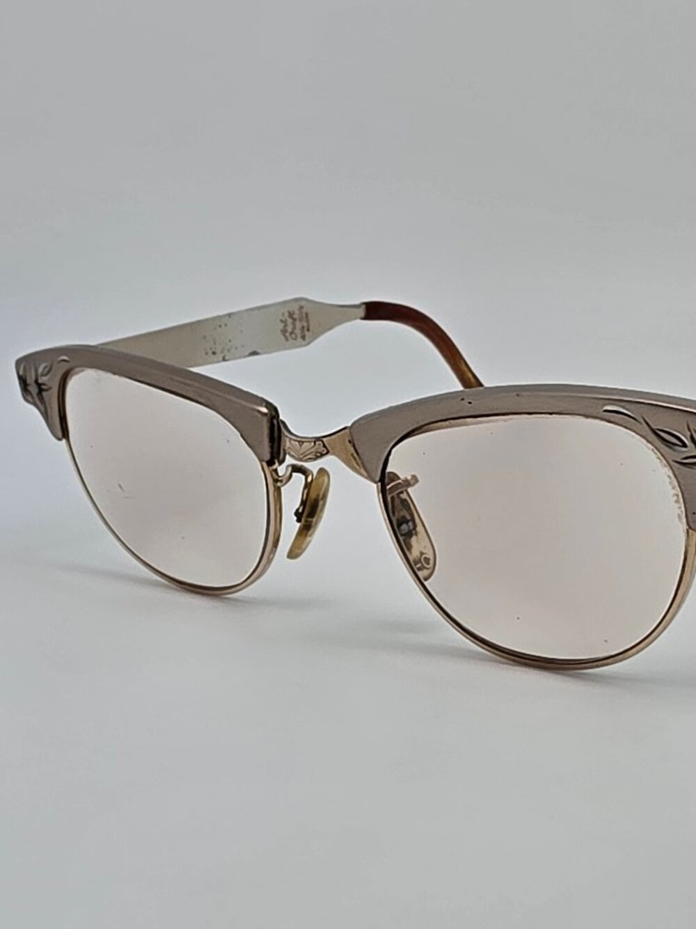 Art Craft 1/10 12K Gold Filled Rose Satin Aluminum Cat Eye Eyeglasses Frame USA